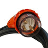 Electric vehicle charging cable with black and orange connectors on a white background
