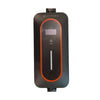 Electric vehicle charging cable with black and orange connectors on a white background