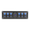 YJ-SP-A06+DV 6 Gang Slimline LED Rocker Switch Panel + Dual USB Charger + Volt Display for 4WD Boat Caravan