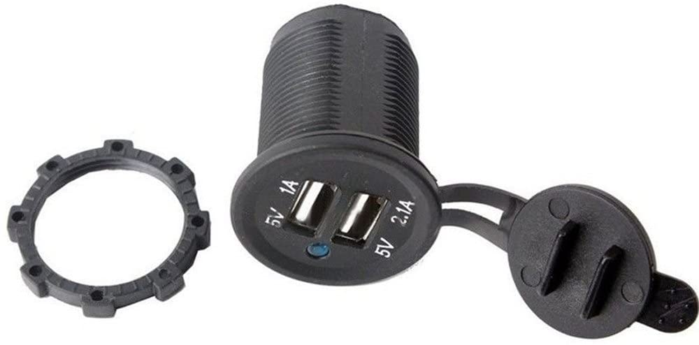 YJ-DS2013 Dual USB Car Charger Socket Waterproof Power Outlet 12V/24V 1.0A & 2.1A