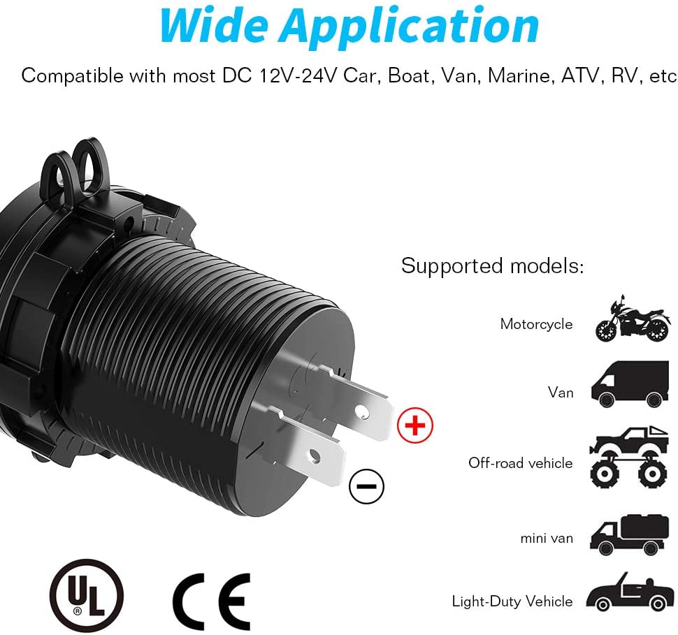 YJ-DS2177 36W Fast Type-C PD3.0 + Dual Quick Charge 3.0 USB Car Charger Socket with Touch Switch