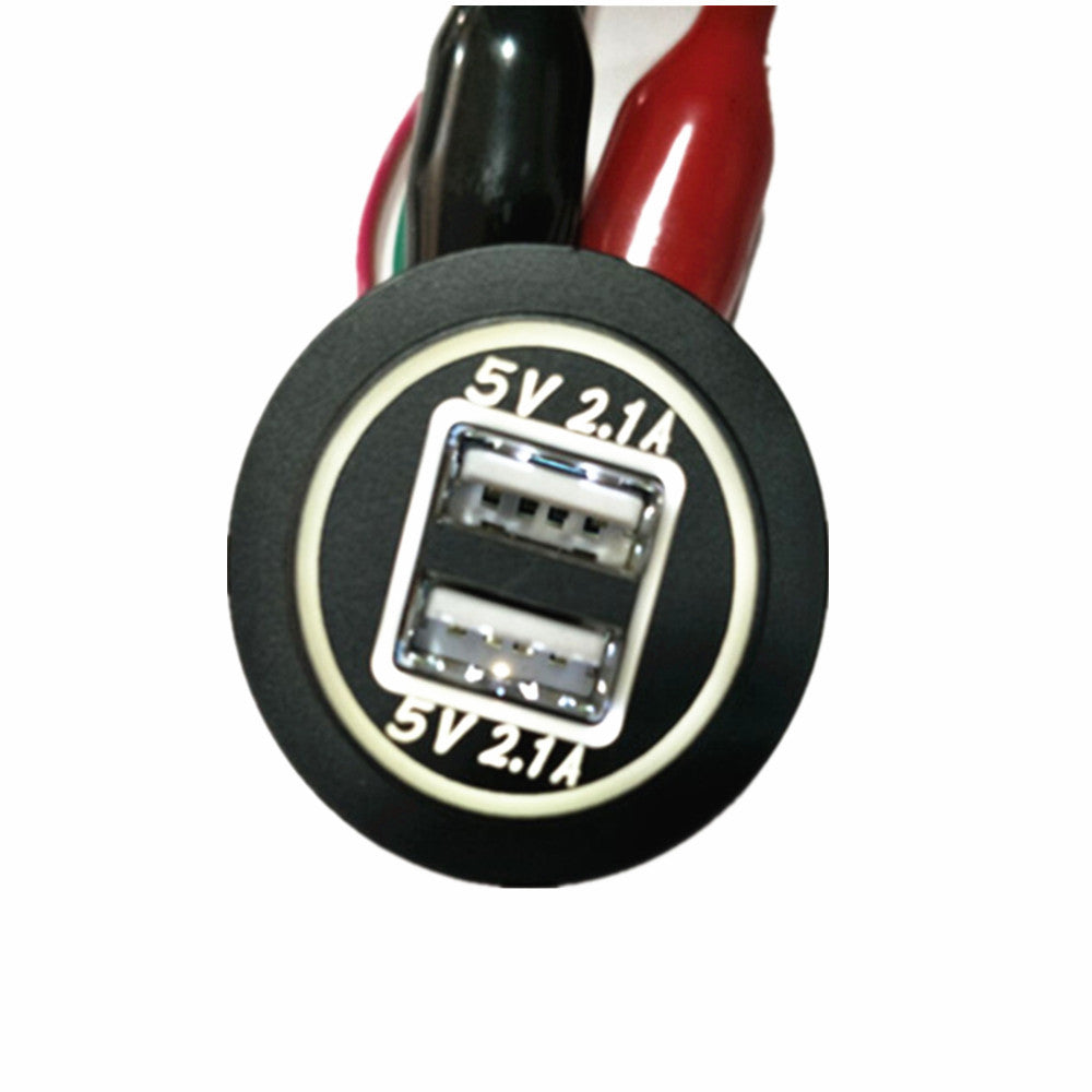 DS2019 Dual USB Car Charger Socket Waterproof Power Outlet 12V/24V 2.1A & 2.1A with Blue LED Light