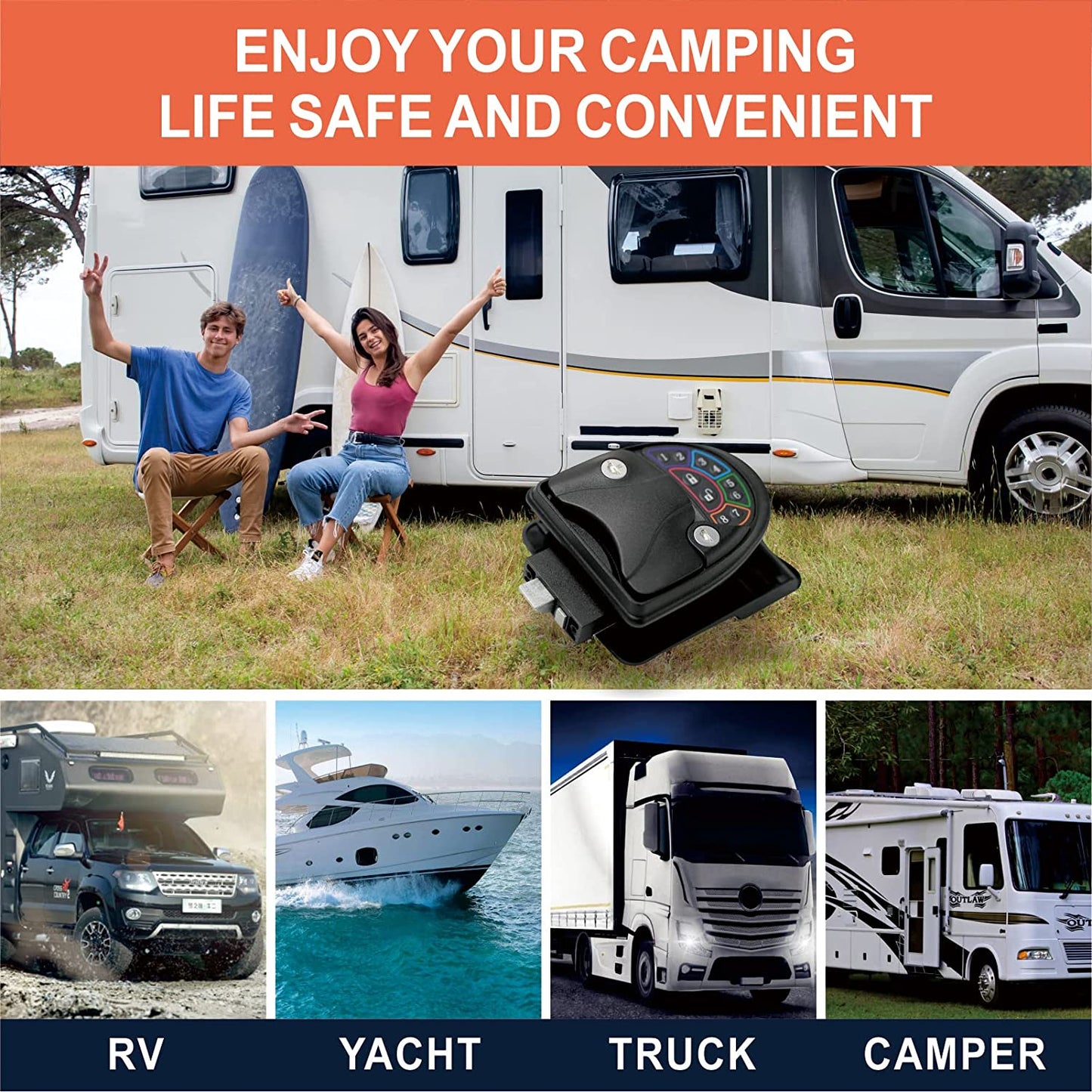 RV Keyless Entry Door Lock with Remote Control FOB & Keypad for Caravan Camper Trailer