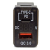 YJ-TVQ-T001O PD Type C + QC 3.0 USB Charger with Volt Display for Large Toyota Push Button Switch Blue LED - Old Model