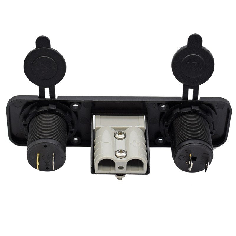 YJ-AD04 50A Anderson Plug Panel Flush Surface Mount with Cigarette Lighter Socket & Dual USB Charger for Caravan Camper Boat Truck SB50