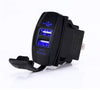 YJ-UCC-T005 4.2A DC 5V 12-24V Rocker Style Car USB Charger - with Blue LED Light Dual USB Power Socket