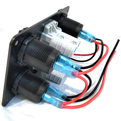 YJ-ADS-03 12V/24V Panel Flush Surface Mount, Dual USB Charger Port, Double Anderson Plug, Digital Voltmeter, Double Cigarette Lighter Socket