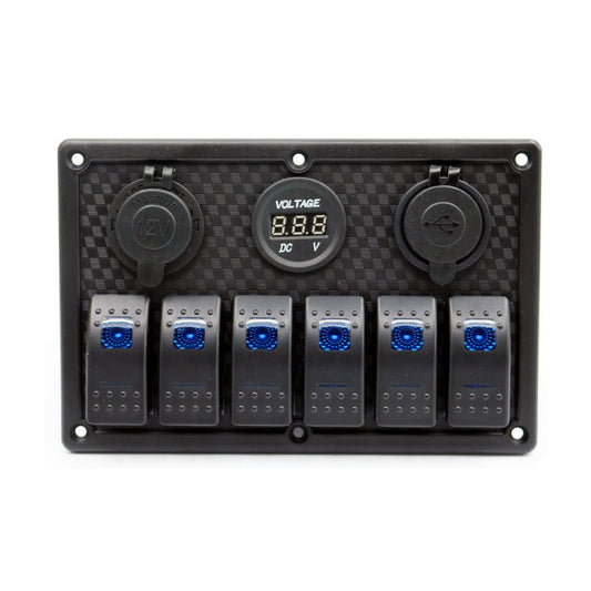 YJ-SP-007-P 12V 24V 6 Gang LED Rocker Switch Panel USB Car Charger for 4WD Boat Caravan
