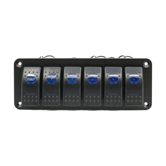 YJ-SP-A06 12V 24V 6 Gang Slimline LED Rocker Switch Panel for 4WD Boat Caravan