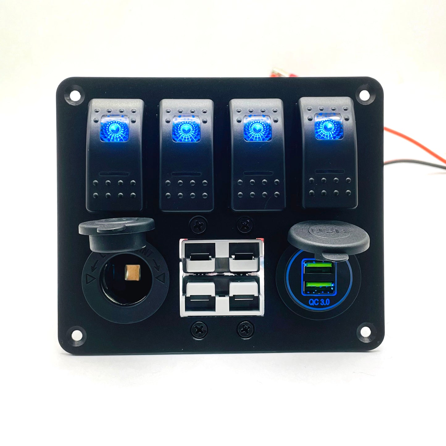 YJ-ADSP025 Double 50A Anderson Plug Panel Flush Surface Mount with 4 x Rocker Switch, Cigarette Lighter Socket & Dual QC 3.0 USB Charger for Caravan Camper Boat Truck SB50