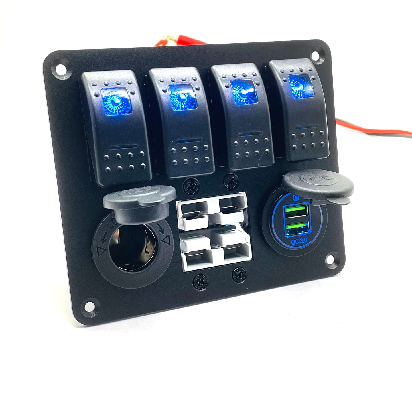 YJ-ADSP025 Double 50A Anderson Plug Panel Flush Surface Mount with 4 x Rocker Switch, Cigarette Lighter Socket & Dual QC 3.0 USB Charger for Caravan Camper Boat Truck SB50