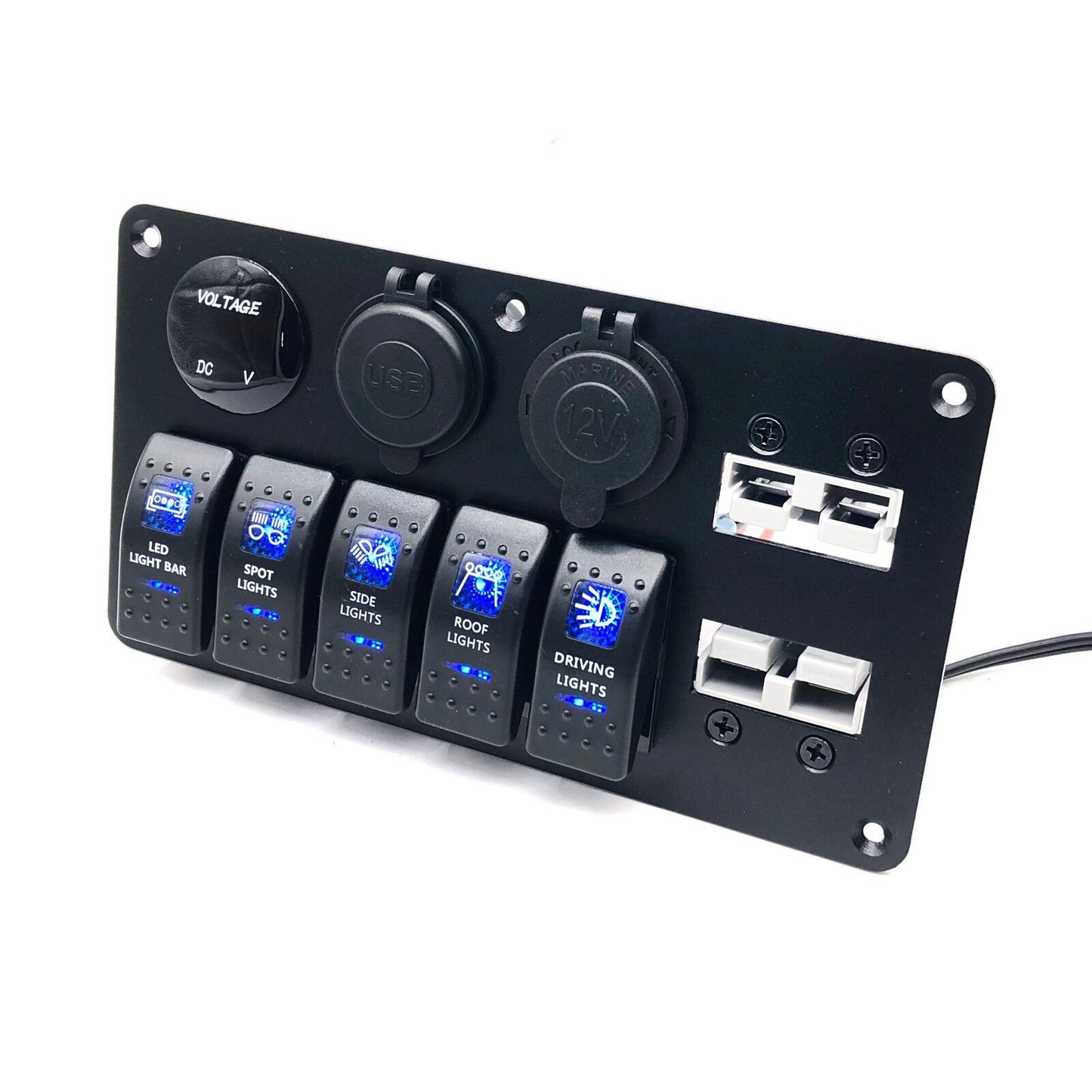 YJ-ADSP030 Double 50A Anderson Plug Panel Flush Surface Mount with 5 x Rocker Switch, Cigarette Lighter Socket, Dual QC 3.0 USB Charger & Voltmeter for Caravan Camper Boat Truck SB50
