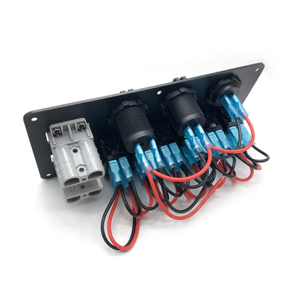 YJ-ADSP031 Double 50A Anderson Plug Panel Flush Surface Mount with 6 x Rocker Switch, Cigarette Lighter Socket, Dual QC 3.0 USB Charger & Voltmeter for Caravan Camper Boat Truck SB50