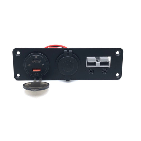 YJ-ADSP032 50A Anderson Plug Panel Flush Surface Mount with Cigarette Lighter Socket & Dual PD QC 3.0 USB Charger for Caravan Camper Boat Truck SB50