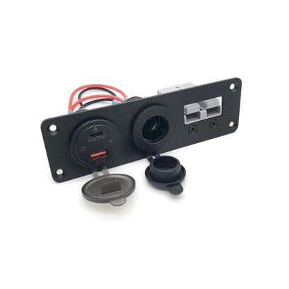 YJ-ADSP032 50A Anderson Plug Panel Flush Surface Mount with Cigarette Lighter Socket & Dual PD QC 3.0 USB Charger for Caravan Camper Boat Truck SB50