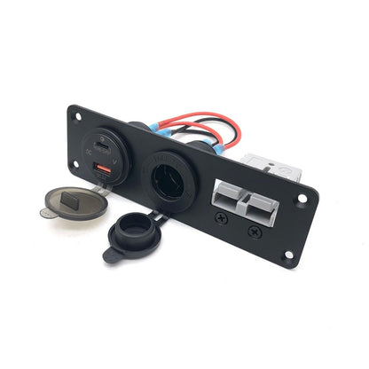 YJ-ADSP032 50A Anderson Plug Panel Flush Surface Mount with Cigarette Lighter Socket & Dual PD QC 3.0 USB Charger for Caravan Camper Boat Truck SB50