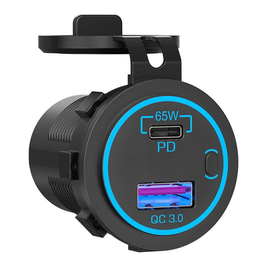 YJ-DS2077B 83W 12V USB Outlet Laptop Car Charger: 65W USB-C PD3.0 + 18W QC3.0