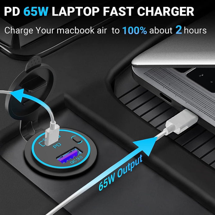 YJ-DS2077B 83W 12V USB Outlet Laptop Car Charger: 65W USB-C PD3.0 + 18 –  Etronx Australia