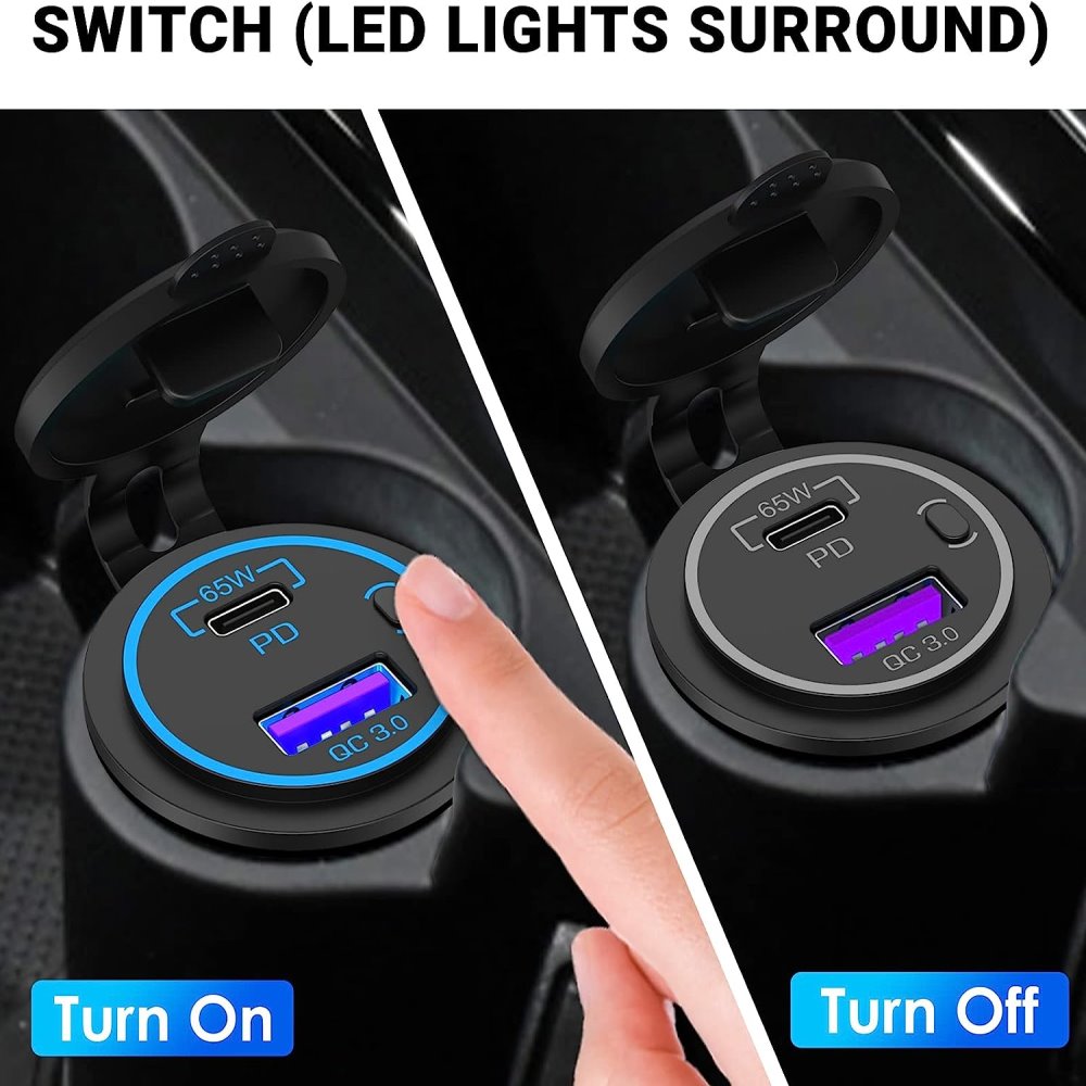 YJ-DS2077B 83W 12V USB Outlet Laptop Car Charger: 65W USB-C PD3.0 + 18W QC3.0