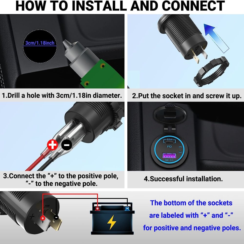 YJ-DS2077B 83W 12V USB Outlet Laptop Car Charger: 65W USB-C PD3.0 + 18W QC3.0