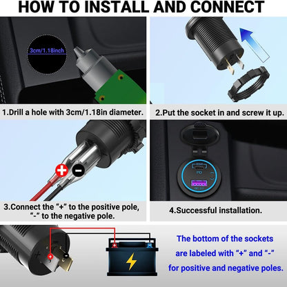 YJ-DS2077B 83W 12V USB Outlet Laptop Car Charger: 65W USB-C PD3.0 + 18W QC3.0