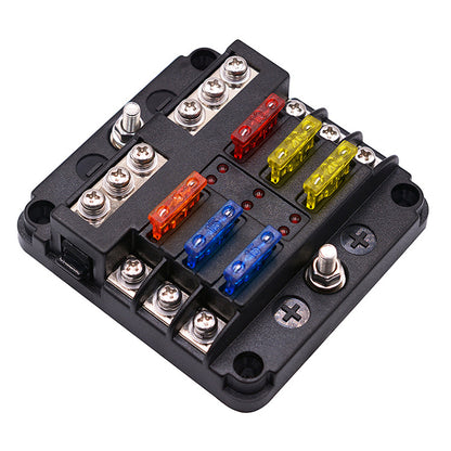 YJ-FB-6-N 6-Way Fuse Box Blade Fuse Block Holder Screw Nut Terminal W/Negative Bus