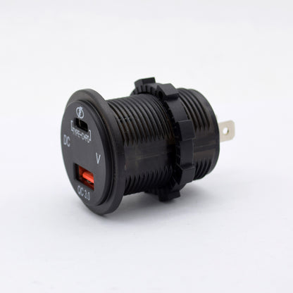 YJ-DS2026 36W Fast Type-C + PD3.0  Quick Charge 3.0 USB Car Charger Socket with LED Digital Voltmeter