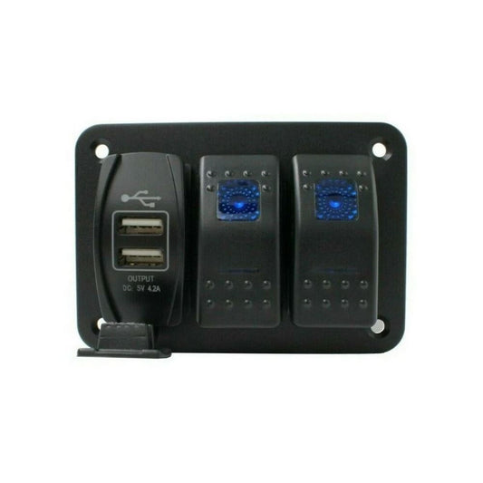 YJ-SP-AC2 12V 24V 3 Gang Slimline LED Rocker Switch Panel USB Car Charger for 4WD Boat Caravan