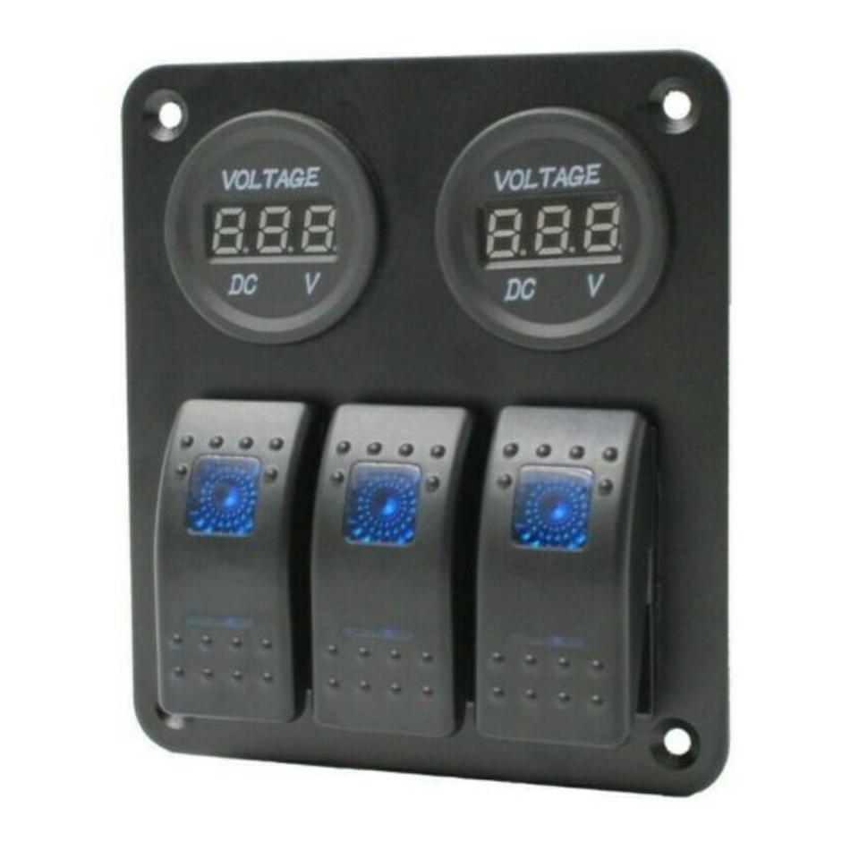 YJ-SP-DU3 3 Rocker Switch + Dual Voltmeter Voltage Display Panel for Car 4WD Boat Caravan