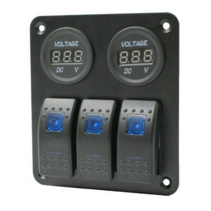 YJ-SP-DU3 3 Rocker Switch + Dual Voltmeter Voltage Display Panel for Car 4WD Boat Caravan