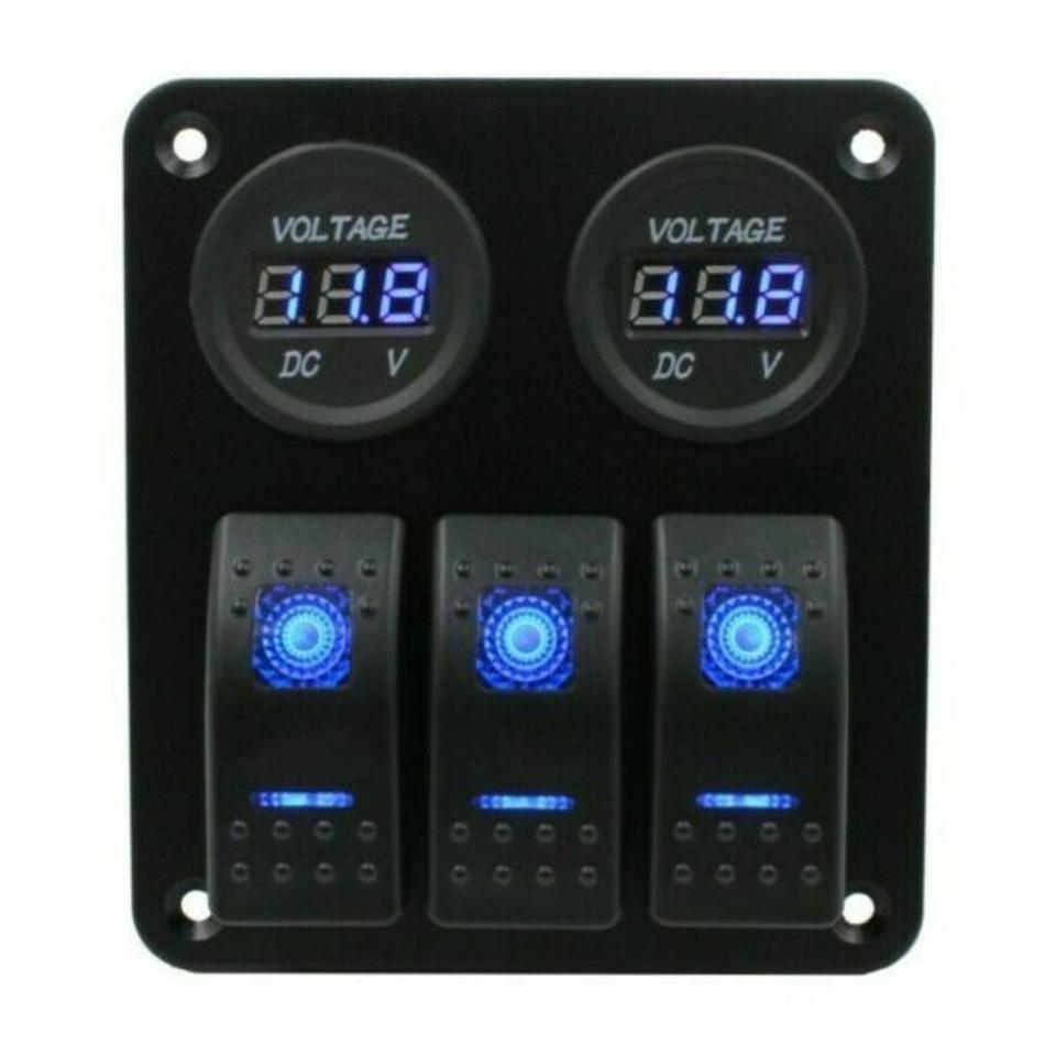 YJ-SP-DU3 3 Rocker Switch + Dual Voltmeter Voltage Display Panel for Car 4WD Boat Caravan