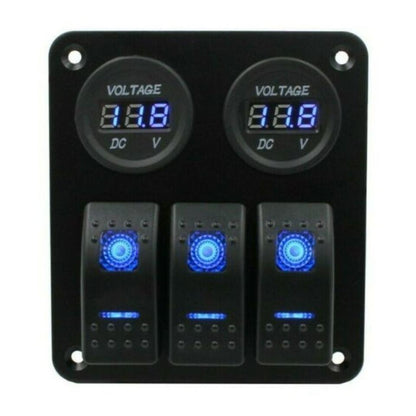 YJ-SP-DU3 3 Rocker Switch + Dual Voltmeter Voltage Display Panel for Car 4WD Boat Caravan