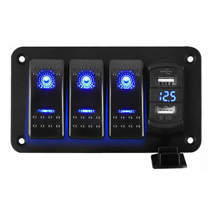 YJ-SP-34 12V 24V 4 Gang Slimline LED Rocker Switch Panel USB Car Charger for 4WD Boat Caravan