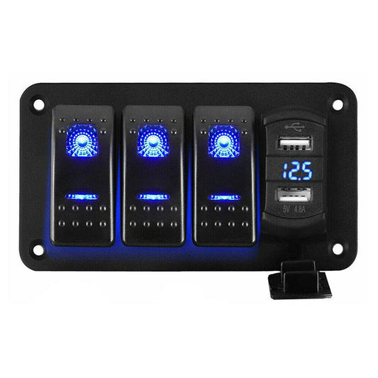 YJ-SP-34 12V 24V 4 Gang Slimline LED Rocker Switch Panel USB Car Charger for 4WD Boat Caravan