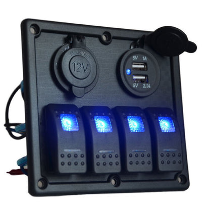 YJ-SP-008 12V 24V 4 Gang LED Rocker Switch Panel USB Car Charger for 4WD Boat Caravan