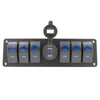 YJ-SP-A06+DV 6 Gang Slimline LED Rocker Switch Panel + Dual USB Charger + Volt Display for 4WD Boat Caravan