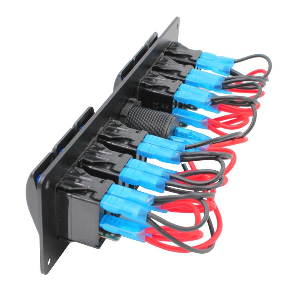 YJ-SP-A06+DV 6 Gang Slimline LED Rocker Switch Panel + Dual USB Charge ...