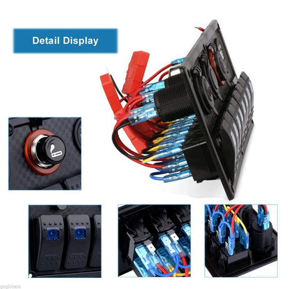 YJ-SP-019 12V 24V 8 Gang LED Rocker Switch Panel USB Car Charger for 4WD Boat Caravan