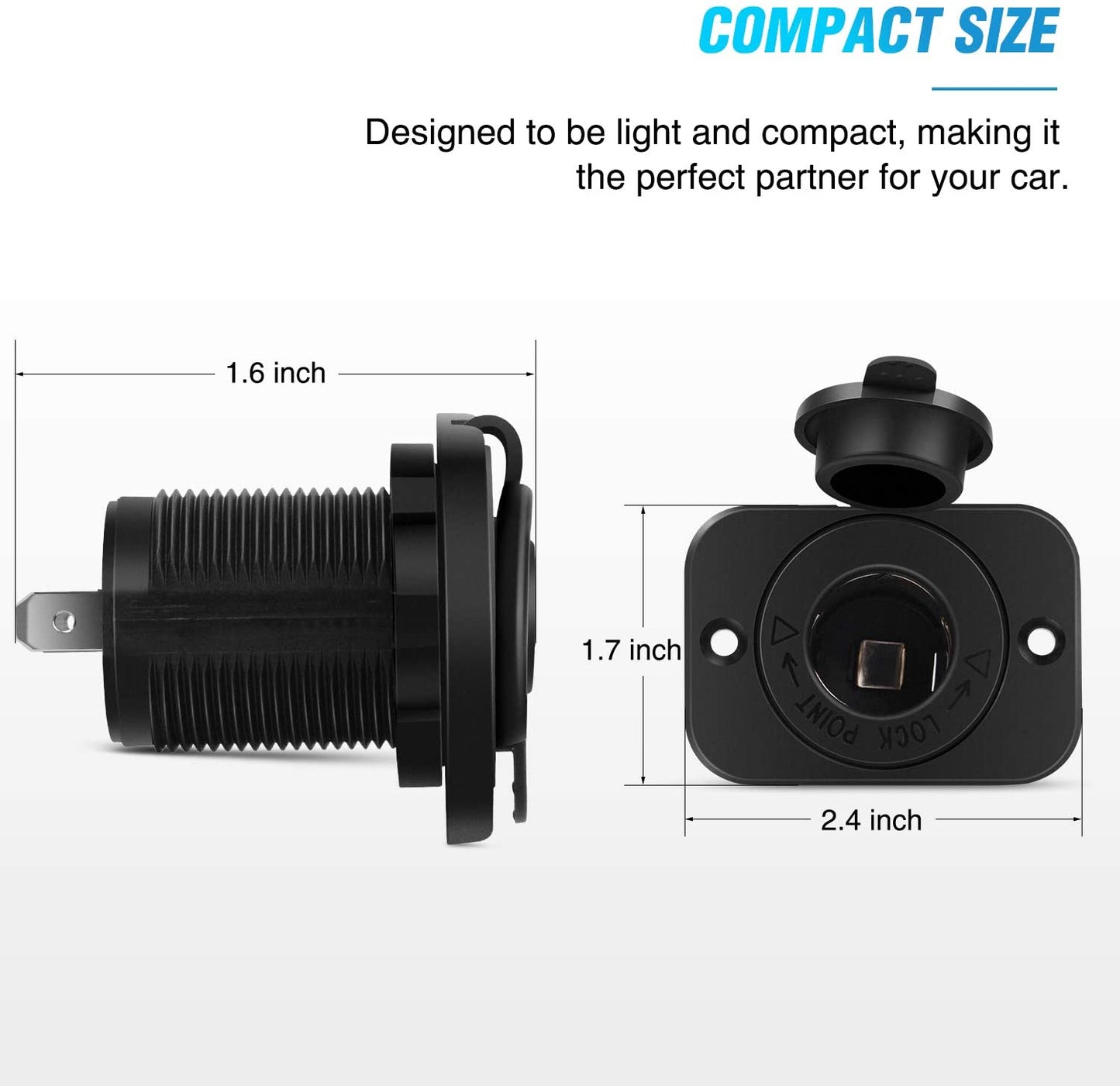 DS1211 12~24V Power Cigarette Lighter Socket with Panel for Flush & Surface Mount