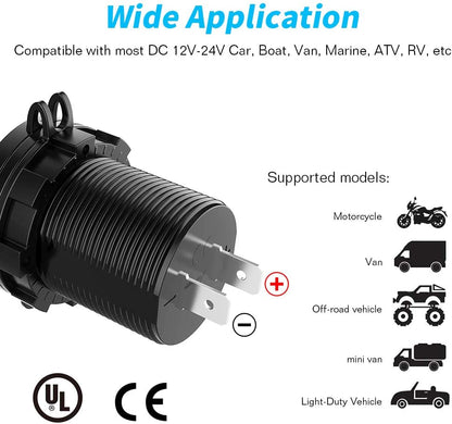 YJ-DS2026 36W Fast Type-C + PD3.0  Quick Charge 3.0 USB Car Charger Socket with LED Digital Voltmeter