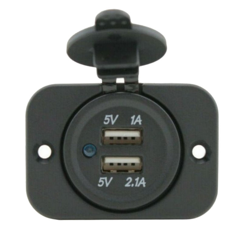 YJ-DS2213 Dual USB Car Charger Socket Waterproof Power Outlet 12V/24V 1.0A & 2.1A with One Hole Panel
