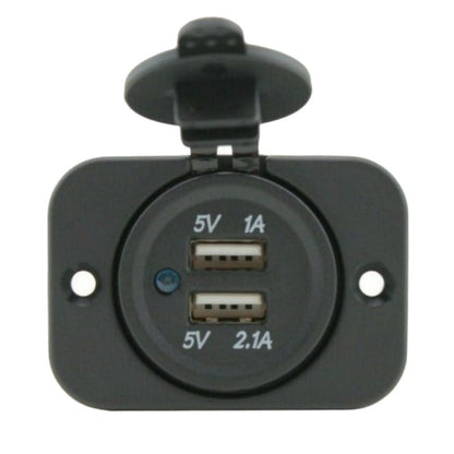 YJ-DS2213 Dual USB Car Charger Socket Waterproof Power Outlet 12V/24V 1.0A & 2.1A with One Hole Panel