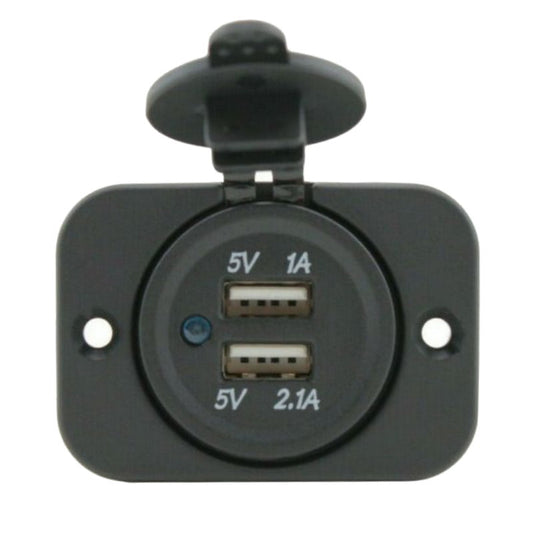 YJ-DS2213 Dual USB Car Charger Socket Waterproof Power Outlet 12V/24V 1.0A & 2.1A with One Hole Panel