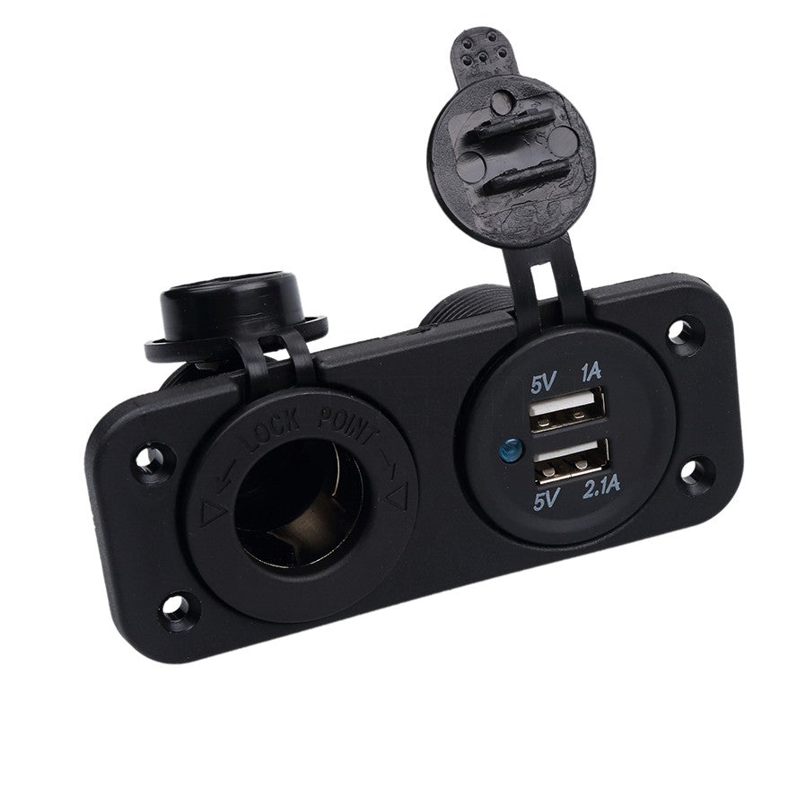 DS5-1011/2013  DC 12V 24V Cigarette Socket + Dual USB with Two Hole Panel