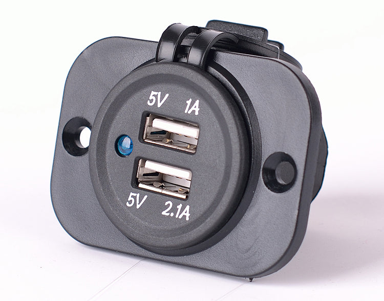 YJ-DS2213 Dual USB Car Charger Socket Waterproof Power Outlet 12V/24V 1.0A & 2.1A with One Hole Panel