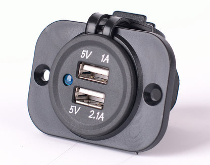 YJ-DS2213 Dual USB Car Charger Socket Waterproof Power Outlet 12V/24V 1.0A & 2.1A with One Hole Panel
