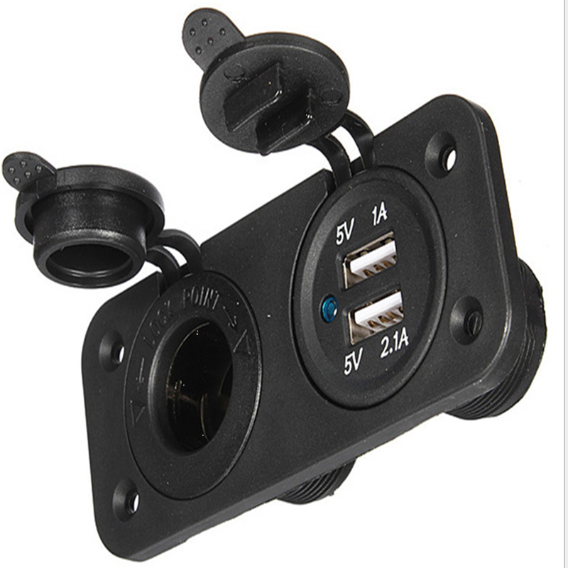 DS5-1011/2013  DC 12V 24V Cigarette Socket + Dual USB with Two Hole Panel
