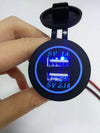 DS2015 Dual USB Car Charger Socket Waterproof Power Outlet 12V/24V 1.0A & 2.1A with Blue LED Light