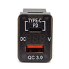 YJ-TVQ-T001N PD Type C + QC 3.0 USB Charger with Volt Display for Small Toyota Push Button Switch Blue LED - New Model