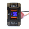 YJ-DQ-T001N Dual QC3.0 USB Charger with Volt Display for Small Toyota Push Button Switch Blue LED - New Model
